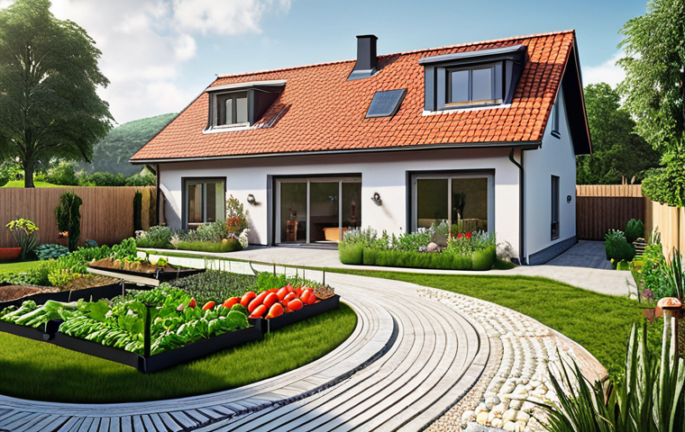 **Image:** A modern house in the countryside with a vegetable garden and space for socializing with neighbors, reflecting the owner's desire for a peaceful retirement.
