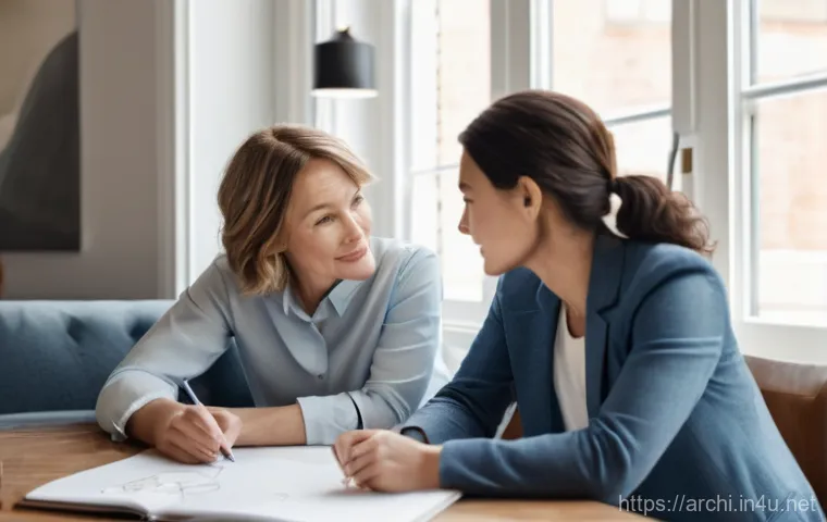 건축가의 커뮤니케이션 스킬 - **Prompt 1:** A diverse female architect, in her late 30s, with a thoughtful and empathetic expressi...