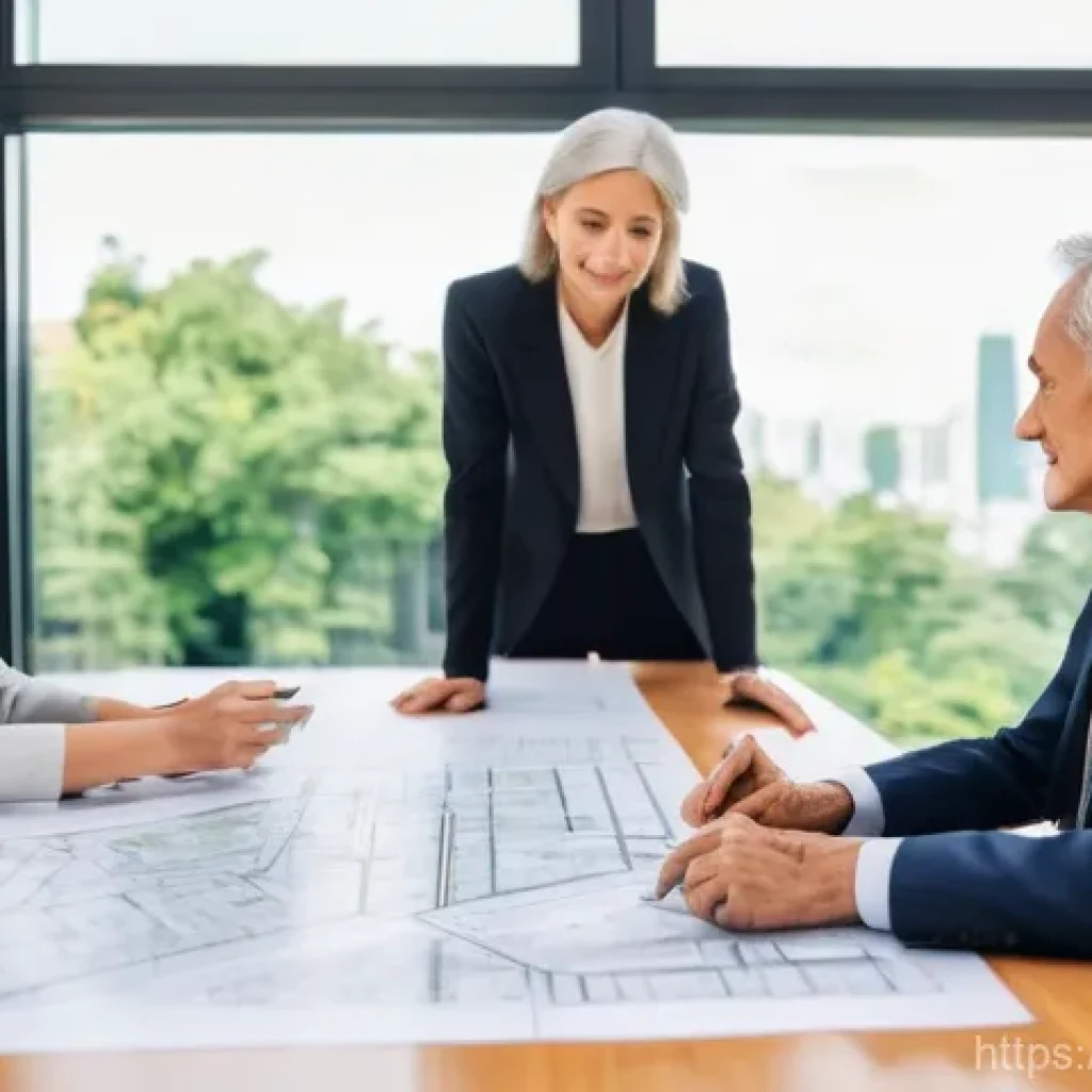 건축사의 윤리와 책임 - A thoughtful female architect, in her mid-30s, with a warm and engaging expression, is seated across...