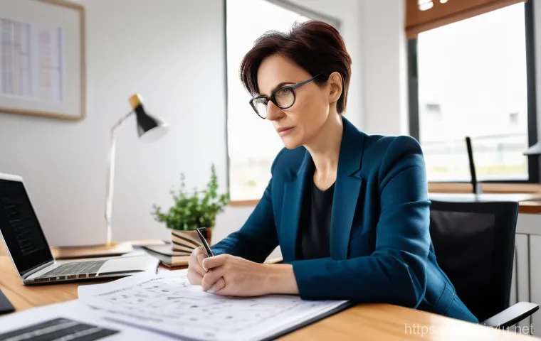 건축 실무에서 협상 전략 배우기 - A focused male architect in his late 30s, dressed in a sharp business casual attire, standing in a m...