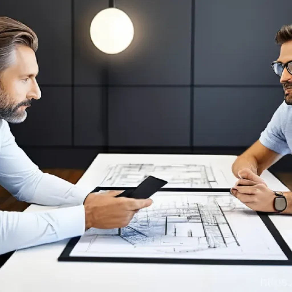 건축가의 전문성 평가 요소 - **Prompt 1: Empathetic Architect in Consultation**
A professional male architect in his late 30s...