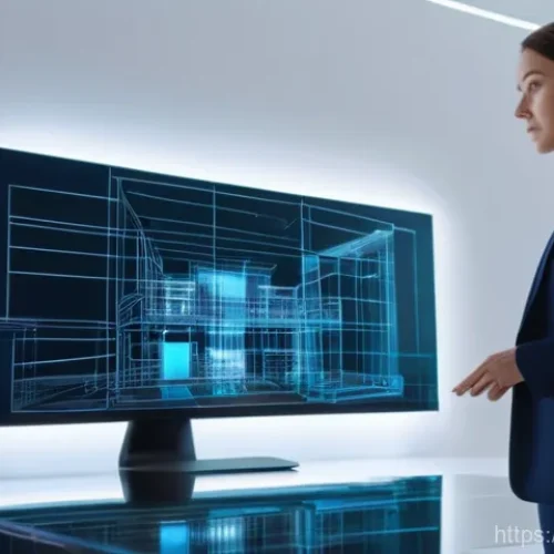 Home 27 건축 설계 이론 정리 - A female architect, professionally dressed in a smart blazer and tailored trousers, stands in a soph...